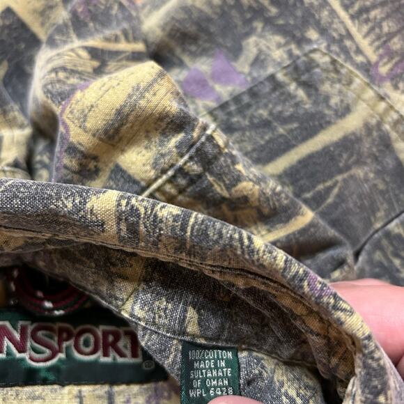 Vintage 90s Jansport Button Up Shirt Green Purple Mens Large Nautical Coastal - Picture 4 of 6